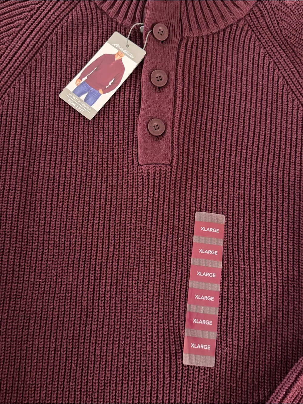 Eddie Bauer Sweater Mens Red Maroon Pullover Quarter Zip Size XL NWT - Picture 2 of 8